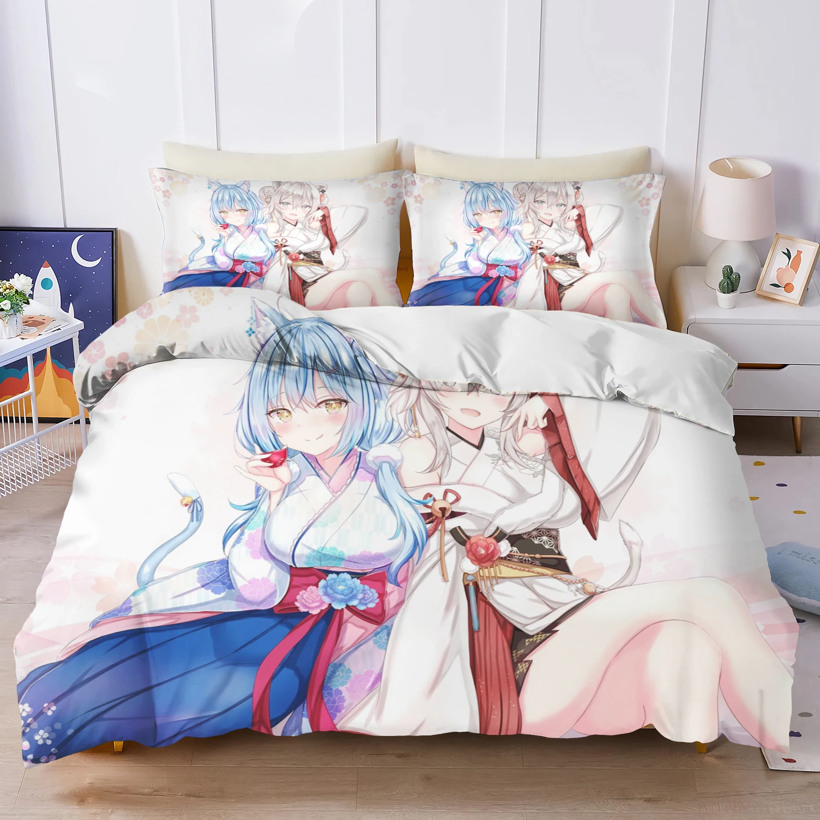 

Anime Girls Cartoon Duvet Cover Home Cute Printed Pillowcase Set Adult Bedroom Children Comforter Bedding