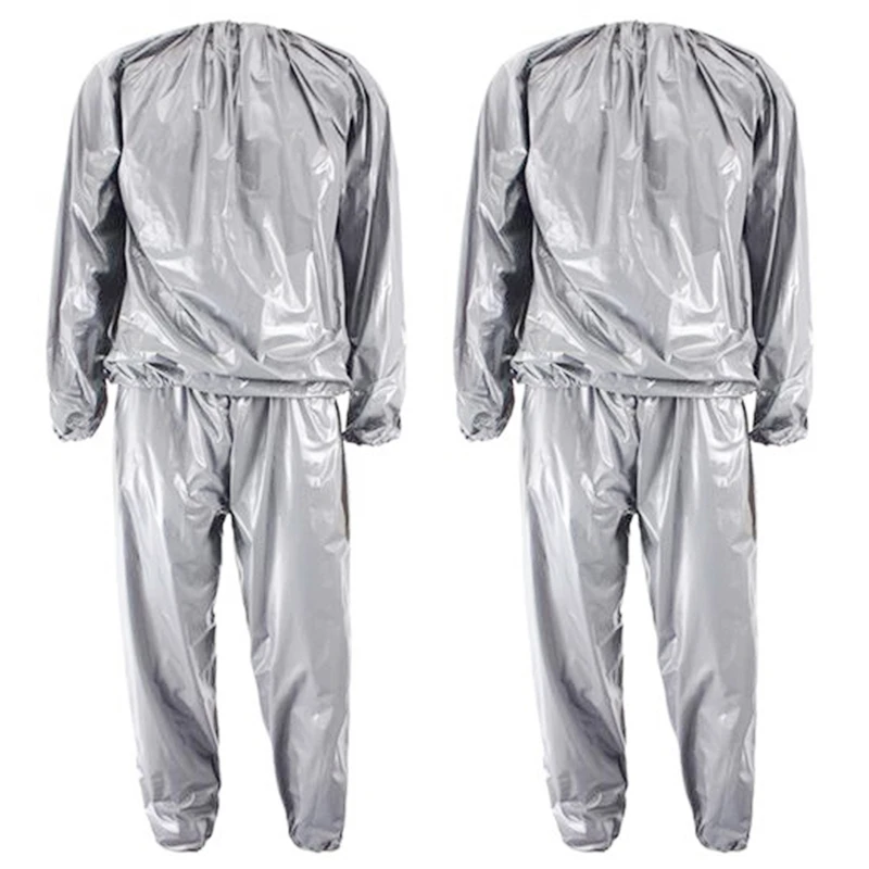 2X Heavy Duty Fitness Weight Loss Sweat Sauna Suit Exercise Gym Anti-Rip Silver L