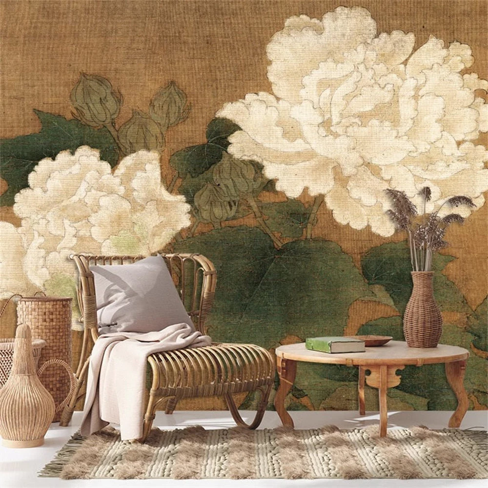 Custom Vintage peony hibiscus wallpaper Chinese bedroom living room background wallpaper photography wall paper home Decoration