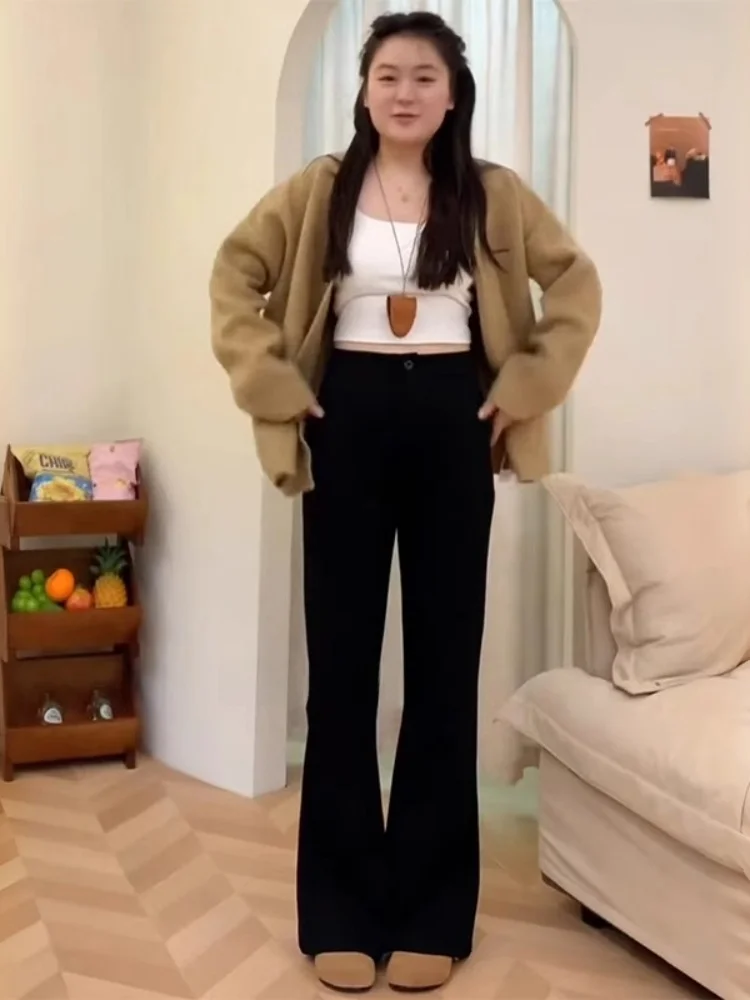 Bla Fce اصطف متوهج الجينز المرأة عالية الخصر مستقيم الساق مطاطا بناطيل كاجوال الخريف الشتاء حجم كبير التخسيس