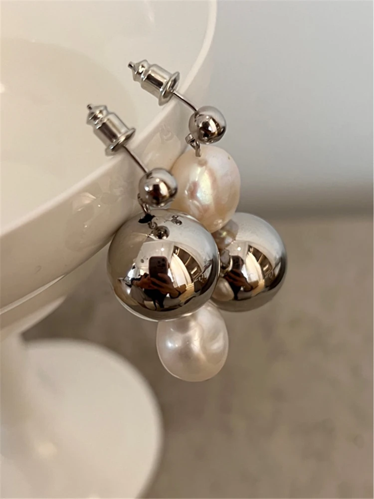 kshmir New natural pearl earrings for women, French ball earrings, simple metal earrings for women, jewelry accessories gift