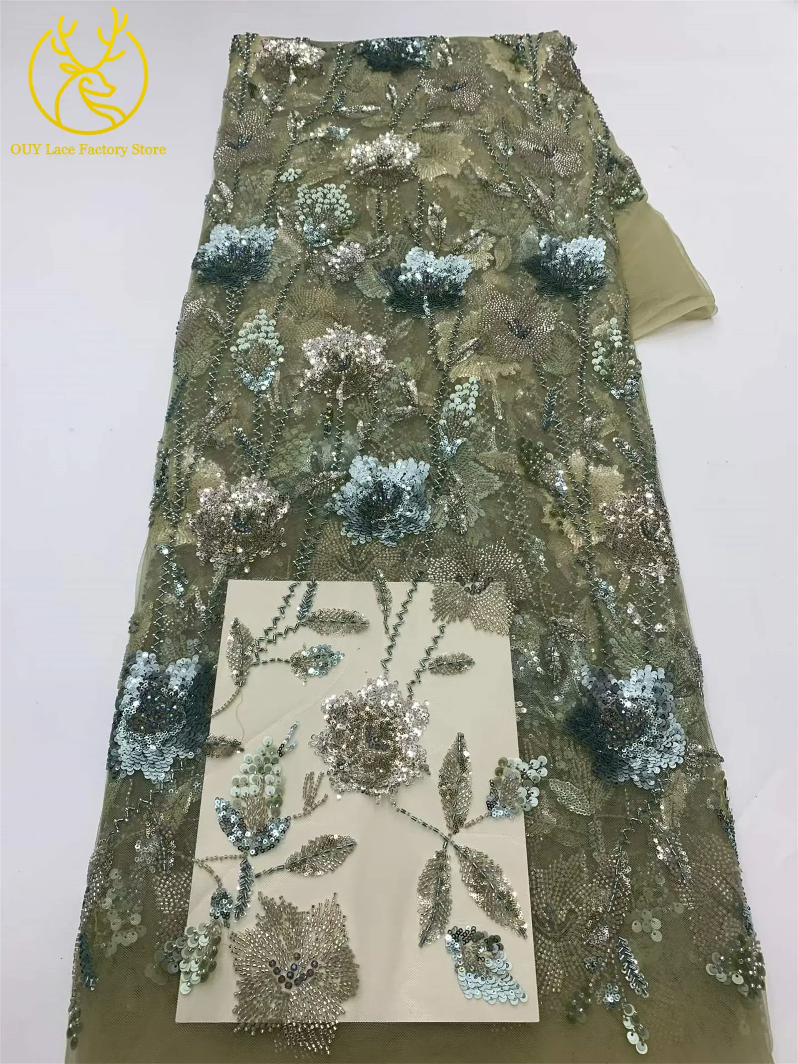 2026 Französische Stickerei Perlenbesetzter Mesh-Spitzenstoff 5 Yards Hochwertiger Afrikanischer Pailletten-Spitzenstoff für Damen Partykleider Nähen – Detail 11