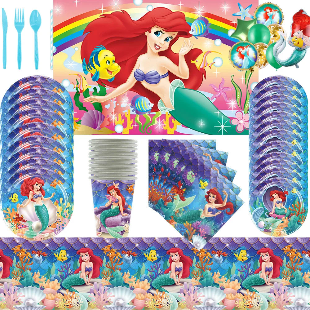 

Disney Little Mermaid Ariel Princess Theme Birthday Party Decoration Disposable Tableware Plate Napkin Backdrop Banner Gifts