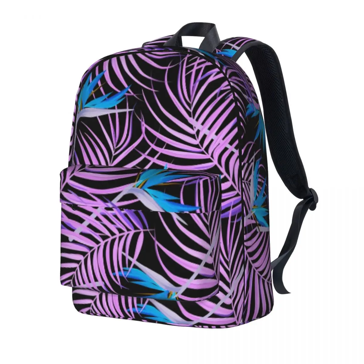 Floral Leaf Print Backpack Blue Purple Daily Backpacks Boy Custom Pattern School Bags Style Rucksack