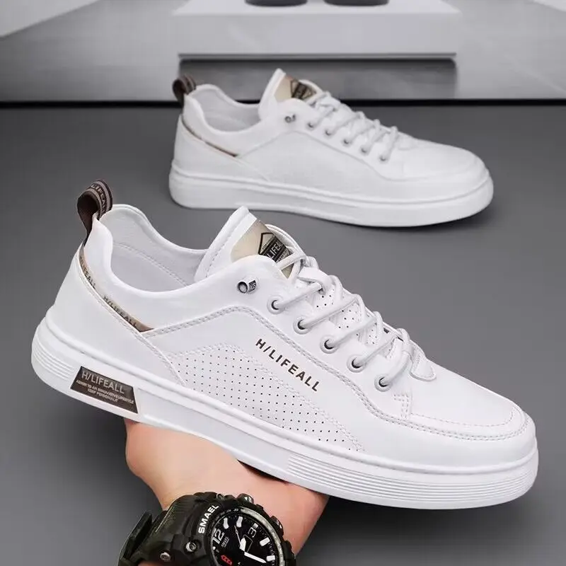 Sapato de couro antiderrapante masculino, antiderrapante, impermeável, pequeno, branco, respirável, casual, esportivo, verão