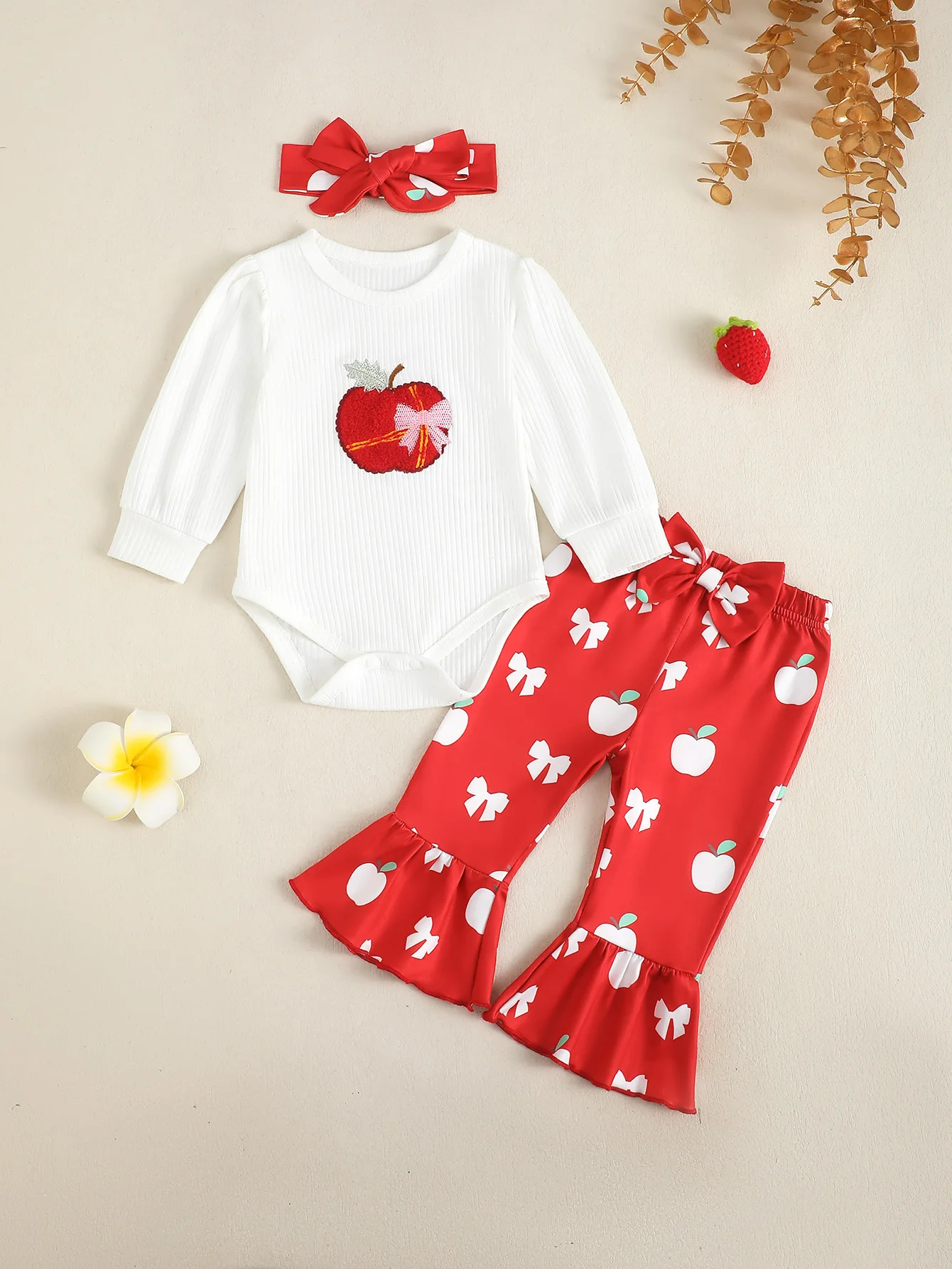 Baby Mädchen Frühling Herbst Langarm-Set mit Langer Hose und Stirnband Säuglingskleidung Kleinkind-Outfit