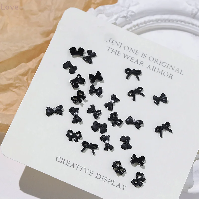 [L&P] 50 PCS Laços Pretos Encantos de Unhas Resina Mini Arco de Pérola Decorações de Arte de Unhas Artesanais DIY Imprensa em Unhas