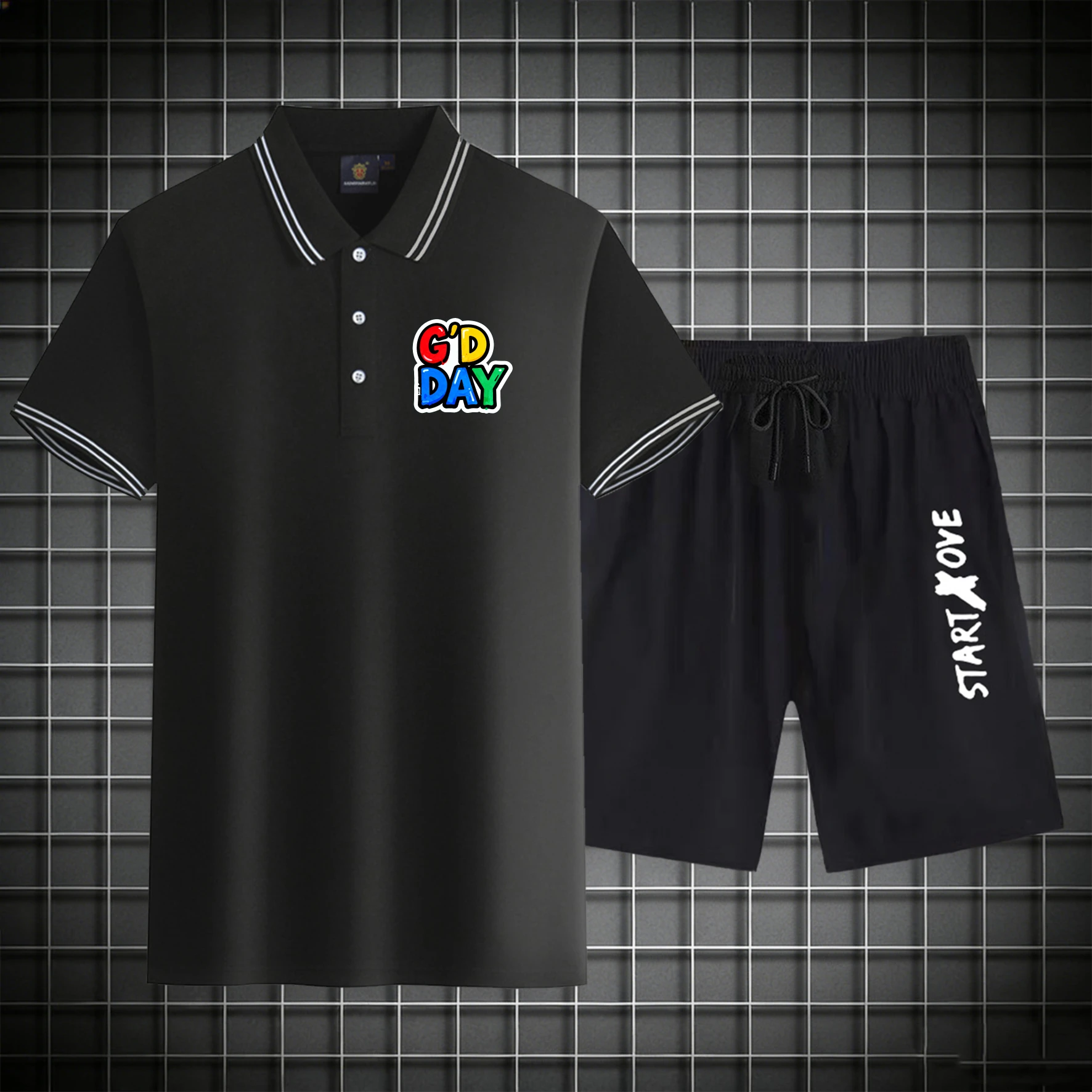 

men's Polos sets 2026 Summer clothing set Printed sweat suit sweatshirt set men's Tracksuit set Short sleeve Polyester Graphic