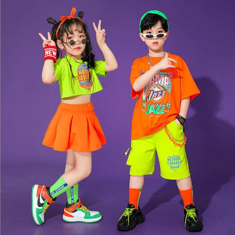 

Kids Concert Hip Hop Clothing Tshirt Tops StreetwearSummer Skirt Shorts For Girls Boys Jazz Dance Costume Cheerleader Clothes