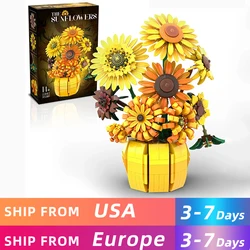 1009PCS Zonnebloem Bouwstenen Bloemboeket Vaas Model Bricks Set Idee Woondecoratie Kinderen Educatief Speelgoed Vakantiegeschenken
