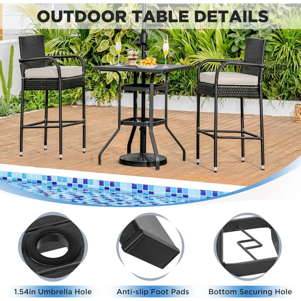 Yaheetech Tavolo da bar per esterni, tavolo da bistrot quadrato da patio con foro per ombrellone e piano in metallo a doghe, mobili da esterno f
