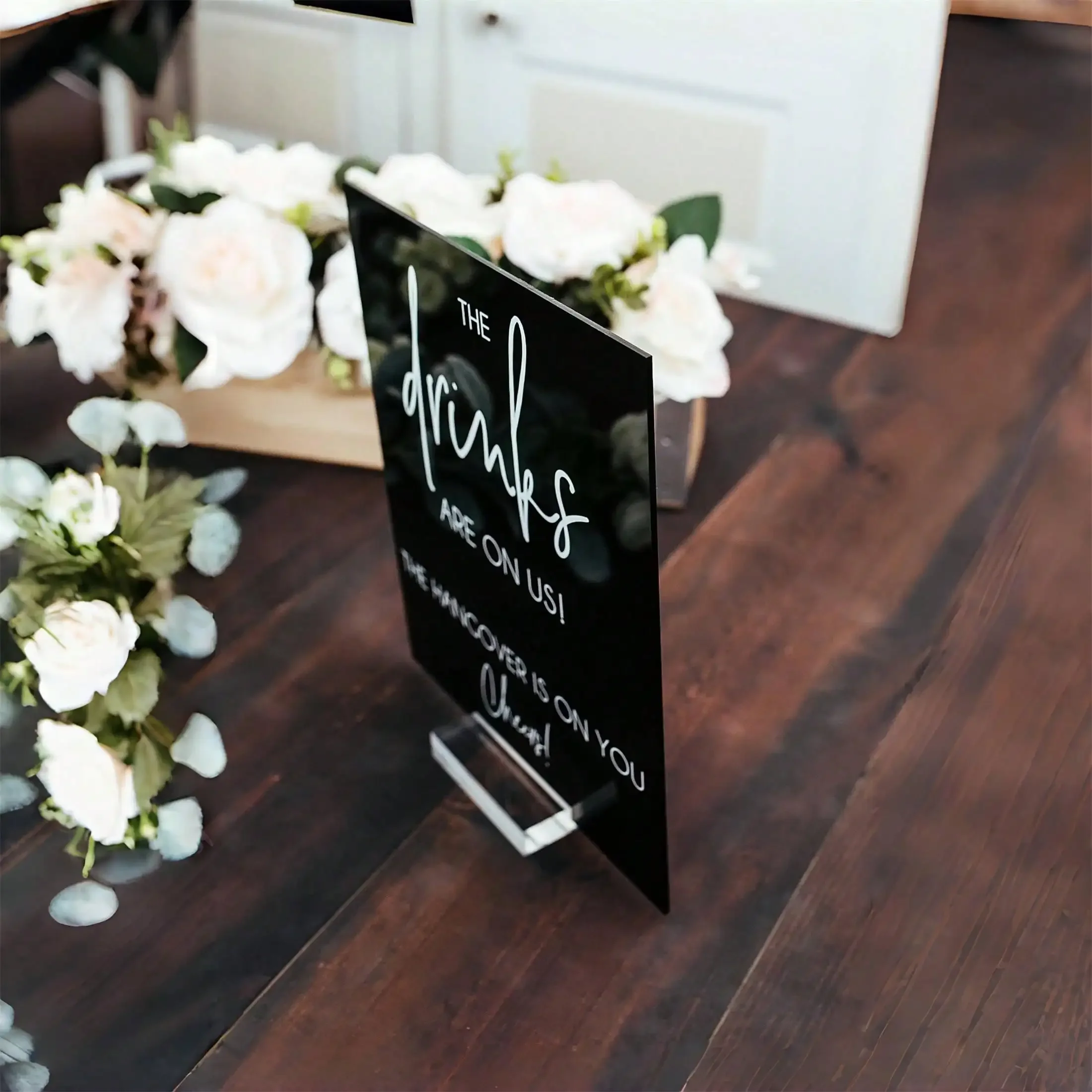 Acryl-Hochzeits-Bar-Schild mit Ständer, offene Bar-Signs mit Halter für Hochzeitsempfang und Event-Party-Tischdekoration – Detail 8