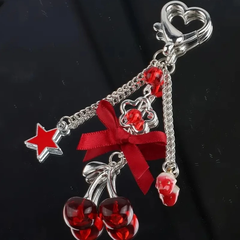 652f Tema cereja da Keyring com pingente Bowknot para sacos e penduras chave