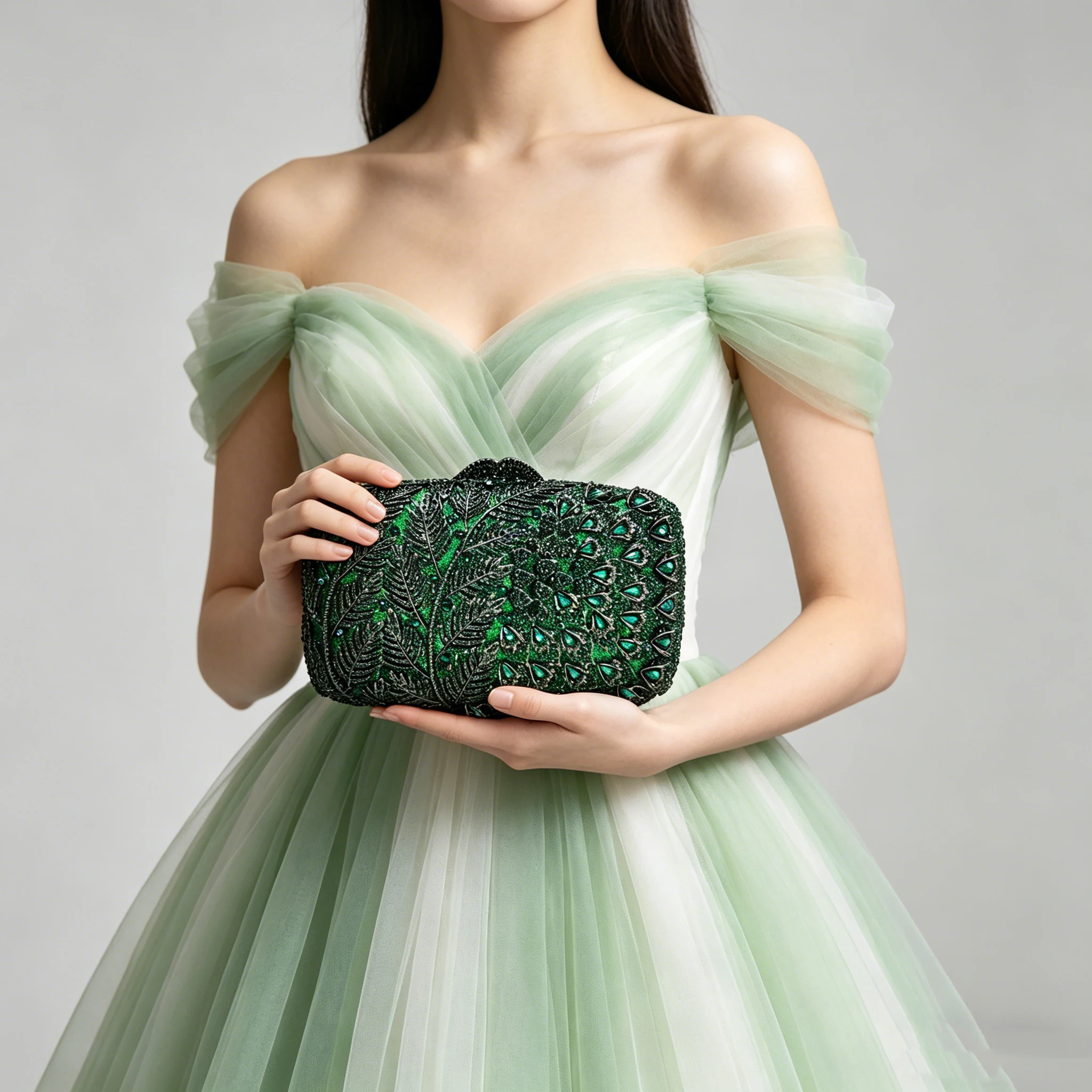 Gold Metal Clutch Green Rhinestone Evening Bag Clutches Crystal Bag Peacock Tail Diamond Women's Champagne Purses Wedding Bags