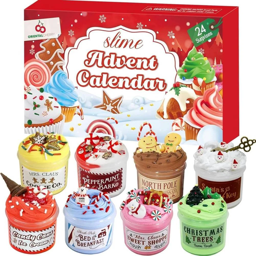 

Christmas Slime Advent Calendar Box DIY Slime Making Kit 24 Days Xmas Countdown Calendar Christmas Birthday Gifts for Kids