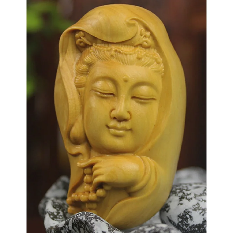 6*3.5*3 CM Carved Boxwood Figurine Carving Nice Art Work : Graceful Guan Yin