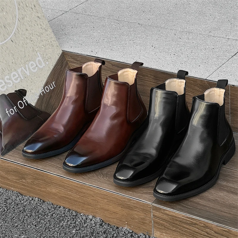 

2024 New British Square High Top Suit, Formal Leather Business Boots, Chelsea Boots