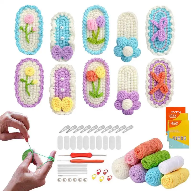 Hair Clip Crochet Kit Easy Crochet Kit for Kids Crochet Kit for Beginners with Step-by-Step Video Tutorials Starter Hairpin