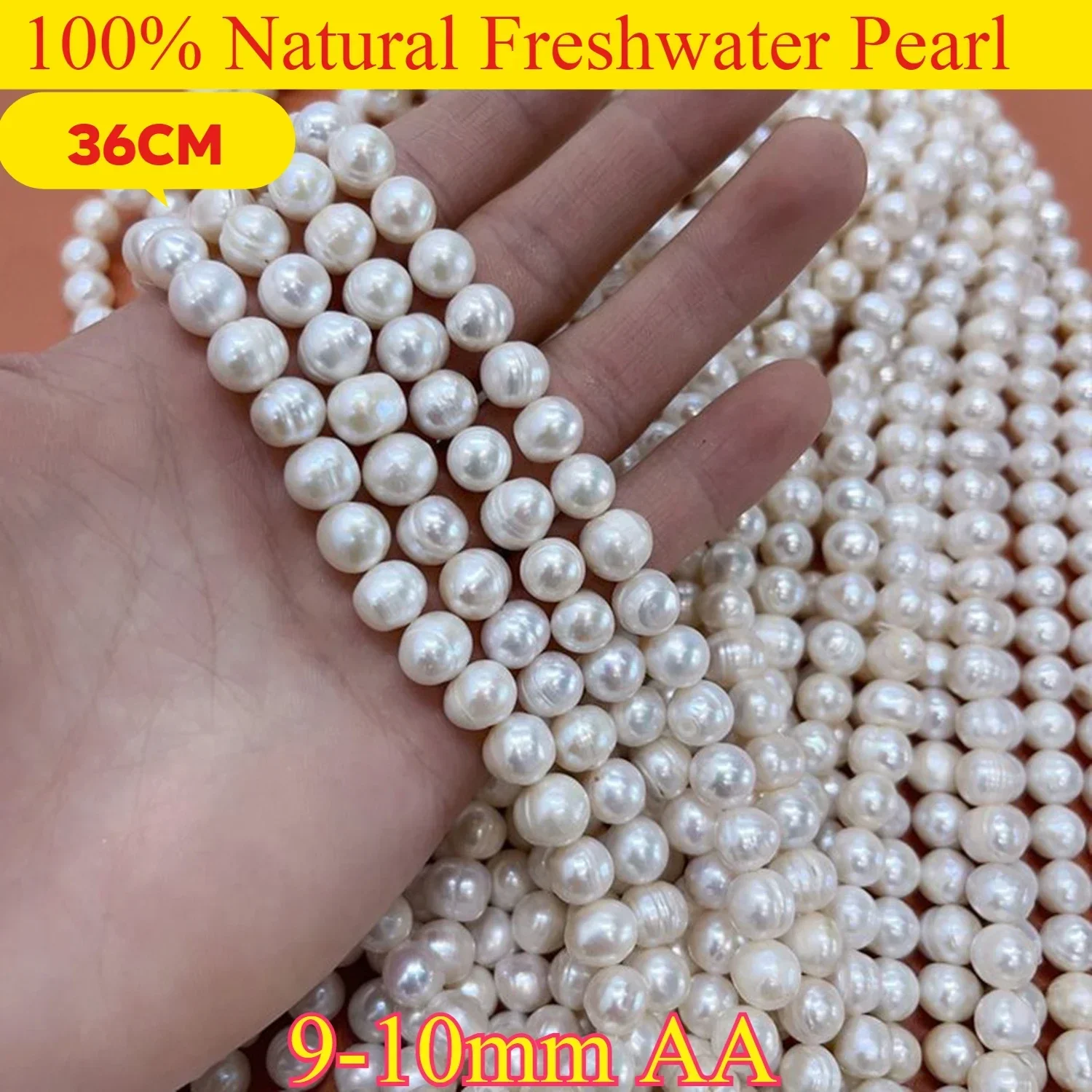

9-10mm AA Lustrous New Hot Sale Round Natural White Freshwater Pearl Bead Jewelry MakeDIY Necklace Bracelet Accessories Wedding