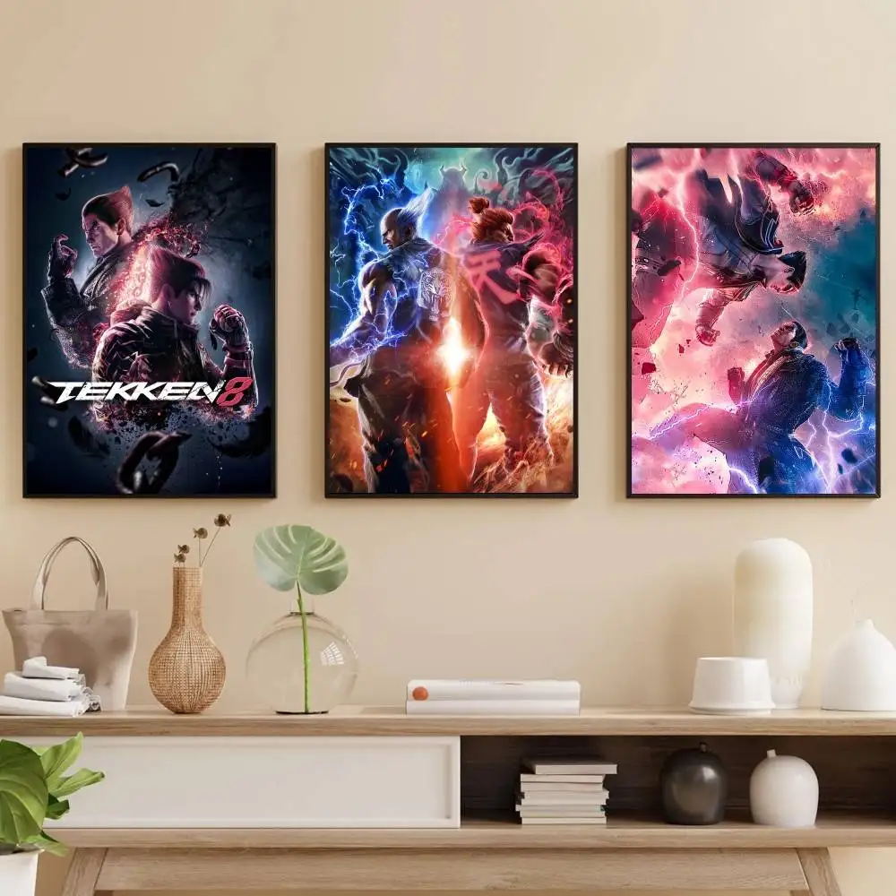 Juego T-TEKKEN 8 póster autoadhesivo arte impermeable pegatina de papel cafetería Bar habitación
