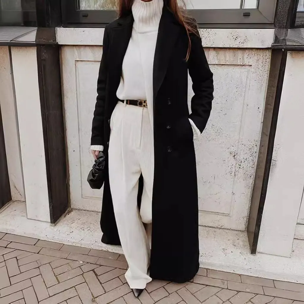 

Women's Long Warm Woolen Coat Elegant Solid Color Casual Autumn/Winter European And American Style Clothing
