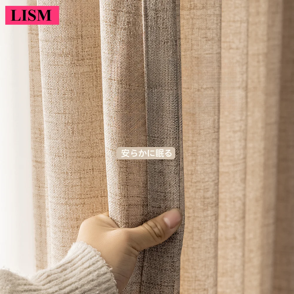 Semi-blackout Linen Gauze Curtains for Bedroom Living Room Balcony Japanese-style Log Light-transmitting Window Screens Custom