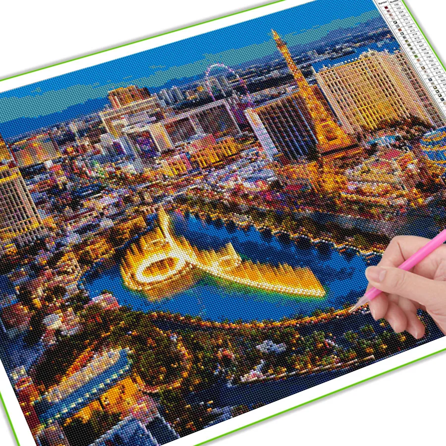 diamond painting las vegas diy cross stitch kit the view of the city mosaic art Full Rhinestone Picture Home Decor AA3799