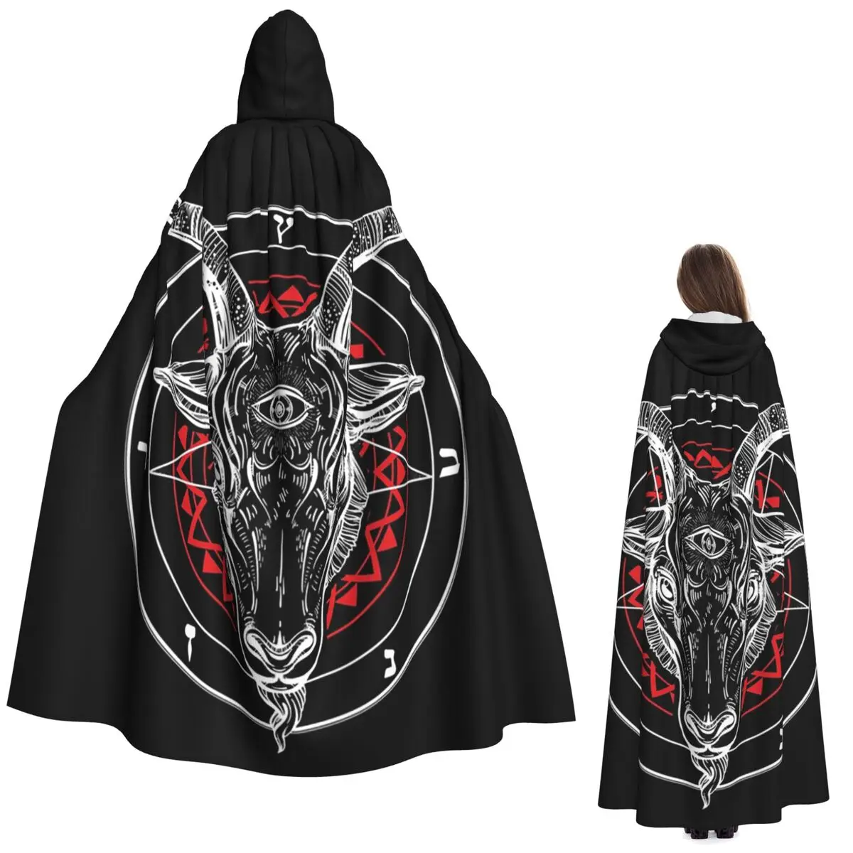 悪魔のヤギバフォメットサークルサタンシンボルルシファー悪魔ロングフード付きマント魔女中世衣装コスプレケープハロウィンコート