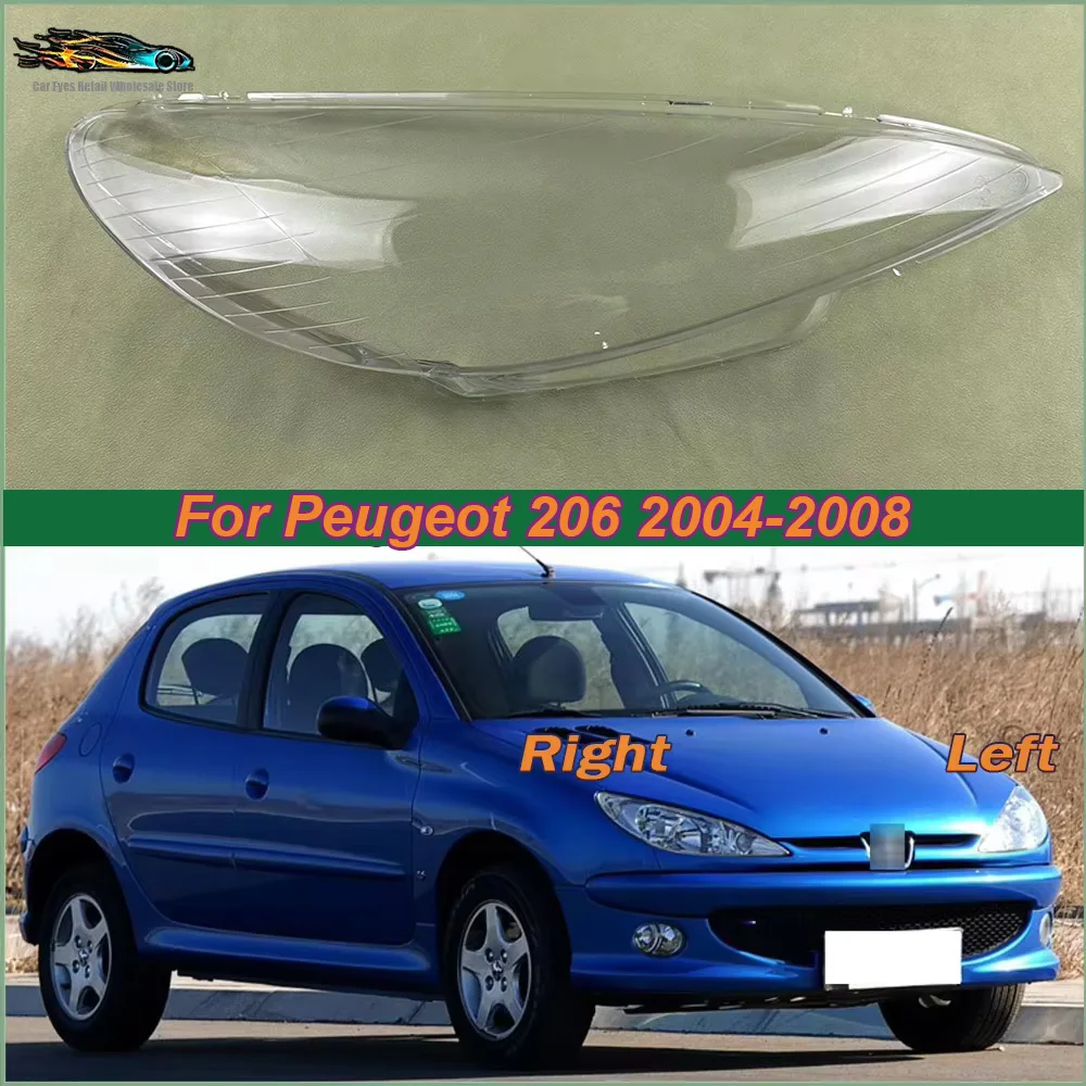 For Peugeot 206 2004-2008 Headlamp Cover Shade Headlight Transparent Lens Lamp Shell Masks Plexiglass Replace Original Lampshade