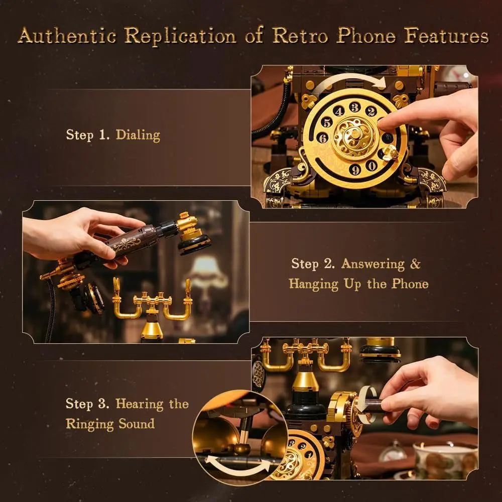 Vintage DIY Telephone Kit for Adults: Realistic Retro Phone Building Blocks, Unique Home Decor, Perfect Gift for Collectors & Ho