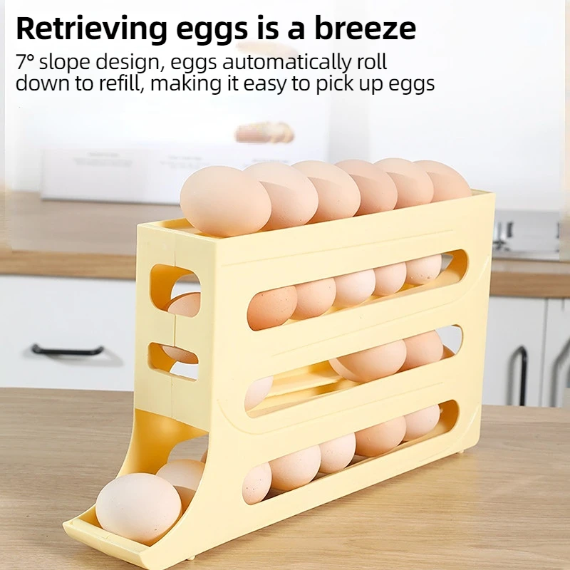 4 Tier Egg Storage Box Organizer for Refrigerator Rolling Egg Organizer Holder Fridge Storage Organizer Food Storage Container