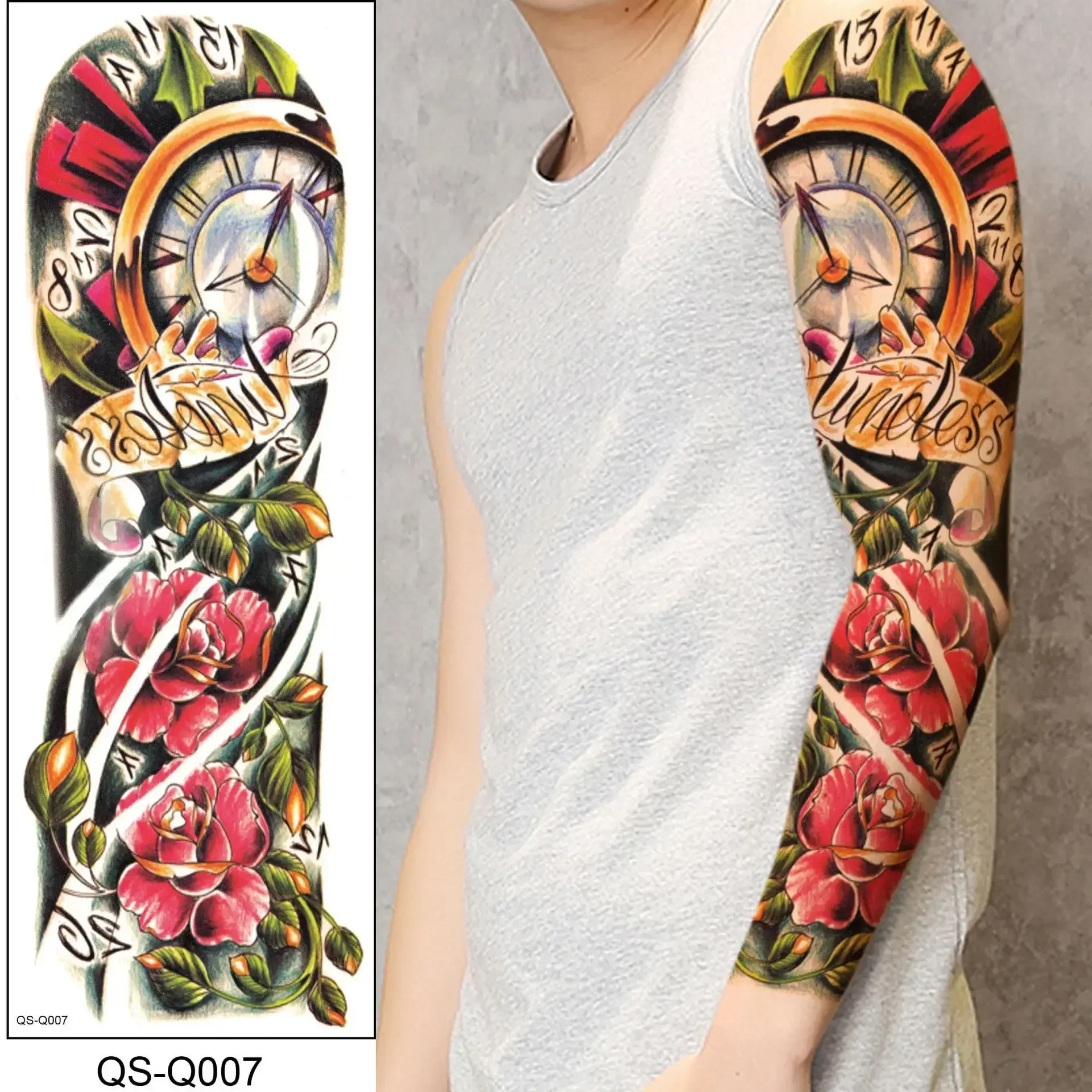 Sleeve Fake Tattoo Waterproof Skull Totem Tribal Succubus Color Dragon Peacock Temporary Tattoo for Men Women Ladies Full Arm