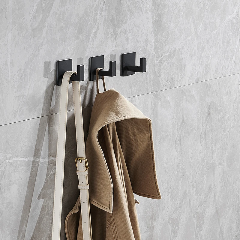 Samoprzylepne wieszaki łazienkowe na szlafroki Czarne wieszaki ścienne do zawieszania kluczy Wieszak na ubrania Wieszak na płaszcze Uchwyt na ręczniki FR208