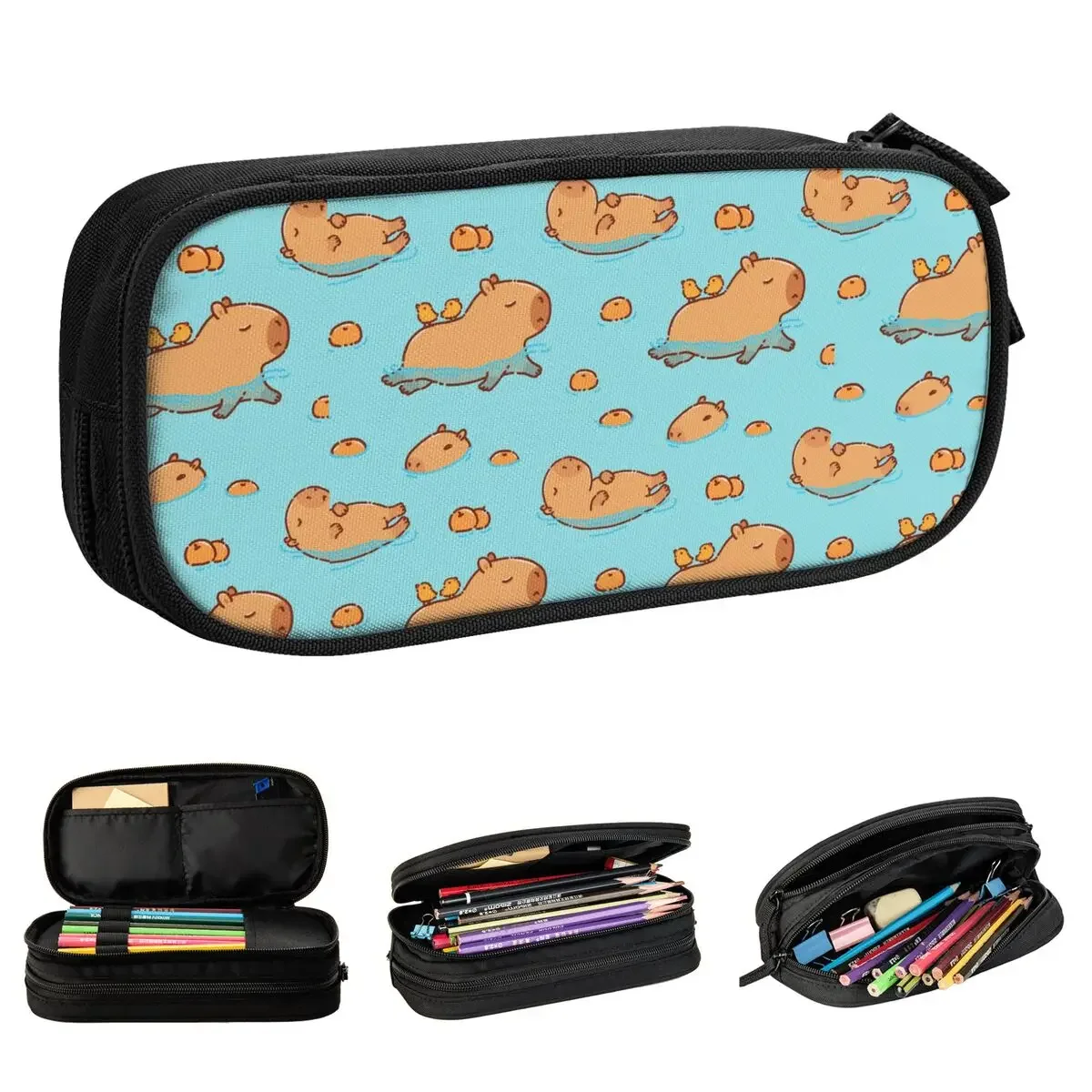 Capybara Pattern Swimming With Oranges Pencil Case Pen Bags Girls Boys Big Capacity Office Gifts Pencil Box