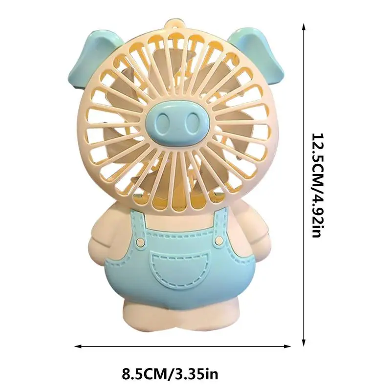 Handheld Fan Mini Cute Pig Personal Fan With Rechargeable Battery And Lights Cartoon Portable Fan With 2 Speed Level For Women