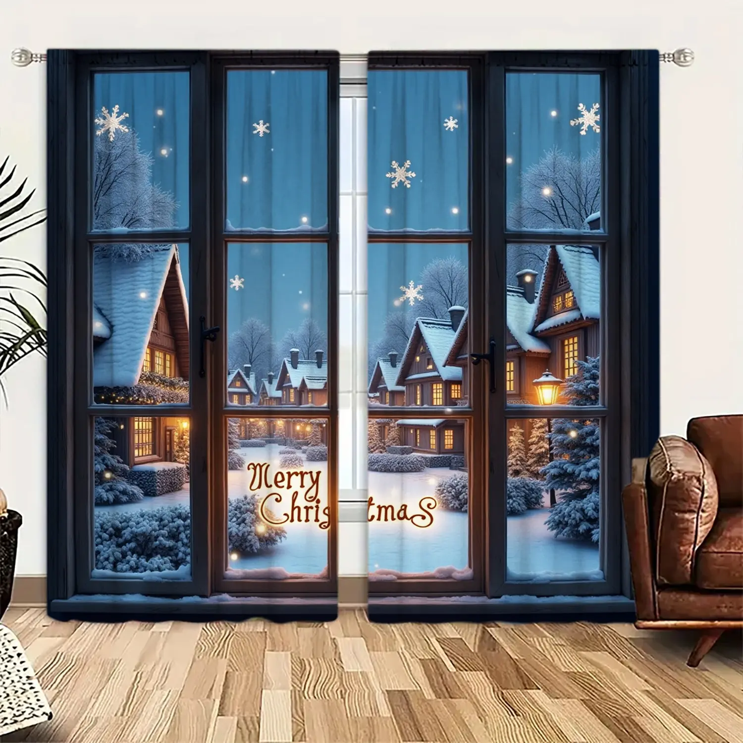 

2pcs Winter Night Christmas Printed Curtain for Christmas Home Decor - Rod Pocket Window Treatment for Bedroom,Office,Kitchen