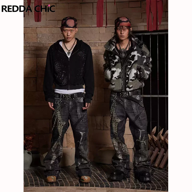 

ReddaChic мужские джинсы Harajuku в японском стиле 2000-х годов, винтажные брюки большого размера, одежда 2025 Gyaru Shoujo, уличная одежда, мешковатые брюки