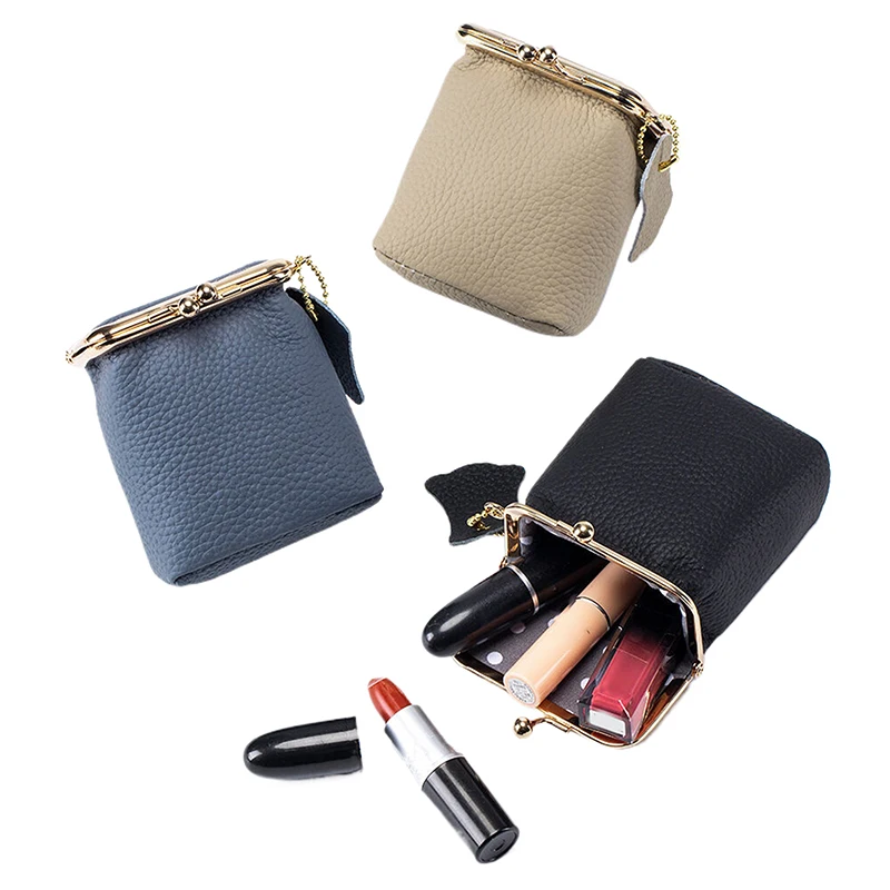 1PCS Leather Mini Coin Purse Solid Color Kiss Lock Change Pouch Casual Style Small Storage Bag For Women