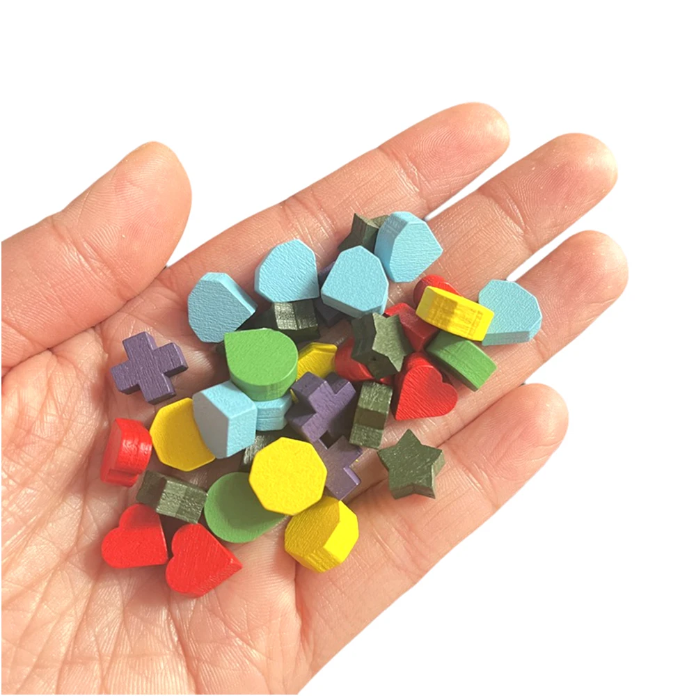 100 fichas de juego de madera de 10 mm: formas de corazón, diamante, cruz, estrella para juegos de mesa, ajedrez, marcadores de tarjetas y accesorios de mesa