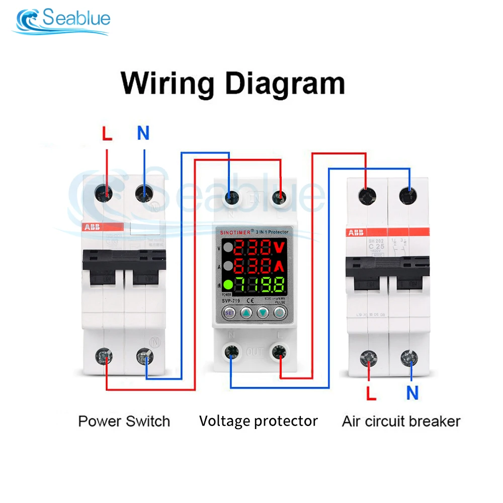 SV-719 40/63A 220V Display Din Rail Adjustable Over And Under Voltage Protective Device Protector Relay Over Current Protection