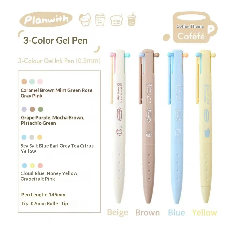 Planwith 3-in-1 Multi Gel Pen,Ins Pastel Color 0.5mm Effortless Writing For Color-Coded Notes,Journaling,Highlighting,Studying