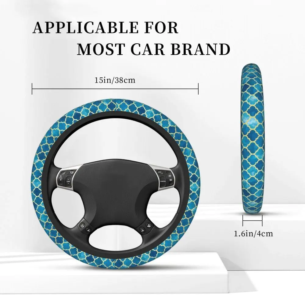 Steering Wheel Cover, Vintage Stained Glass Moroccan with Glitter Line Anti-Slip Absorbing Sweat Breathable Universal Car Access