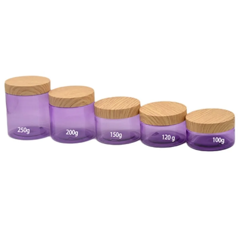 Empty Clear Purple PET Plastic Refillable Bottle Jars 100g 120g 150g 200g 250g Cosmetic Packaging Skincare Cream Pots 25Pieces