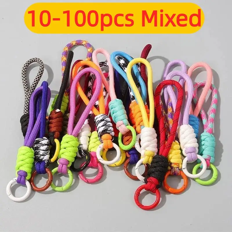 10-100Pcs Colorful Braided Lanyard Keychain Unisex Anti-Lost Wrist Strap Paracord With Key Ring For Phone Camera Accessories