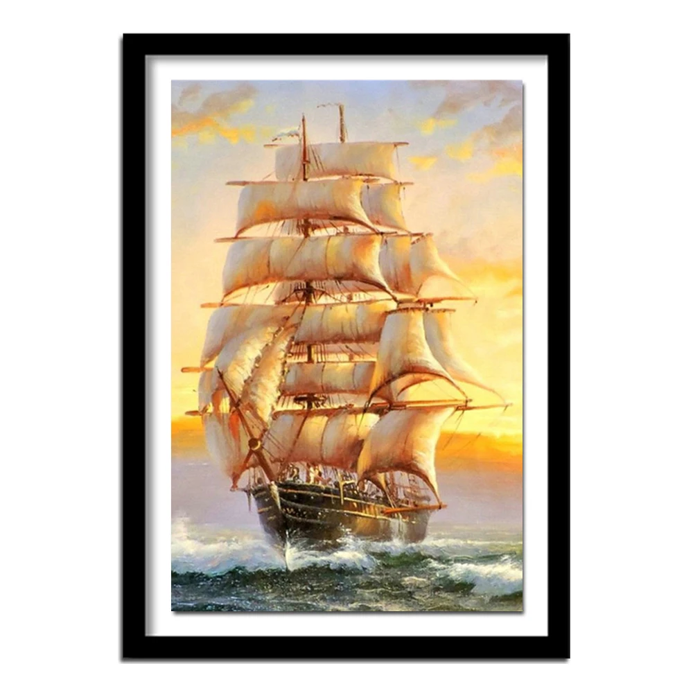 Diamond embroidery sale Diamond Painting Cross Stitch DIY yellow daybreak ship 5D Diamond  painting christmas decorations