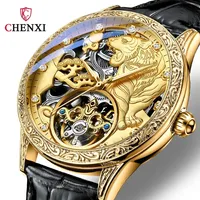 Fashion Design Luxury Gold Tiger Watch Men Tourbillon Watches CHENXI Leather Strap Automatic Mechanical Wristwatches Men Reloj