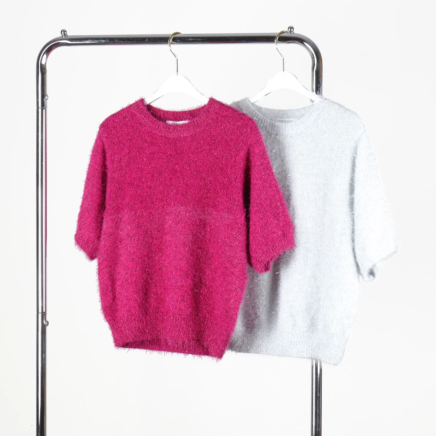 

Soft Elastic Fine iny Fce Yarn ort Sve Outerwear Knitted Sweater Thin Sweater Women's Faion Winter Season Nylon A...