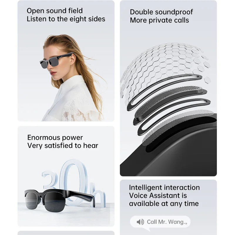 Okulary Lenovo Smart Glasses z kamerą 1600W, nagrywanie w jakości 8K, tłumaczenie AI w czasie rzeczywistym, słuchawki Bluetooth 5.4, nagrywanie rozmów, okulary przeciwsłoneczne z funkcją odtwarzania muzyki. — zdjęcie produktu 6