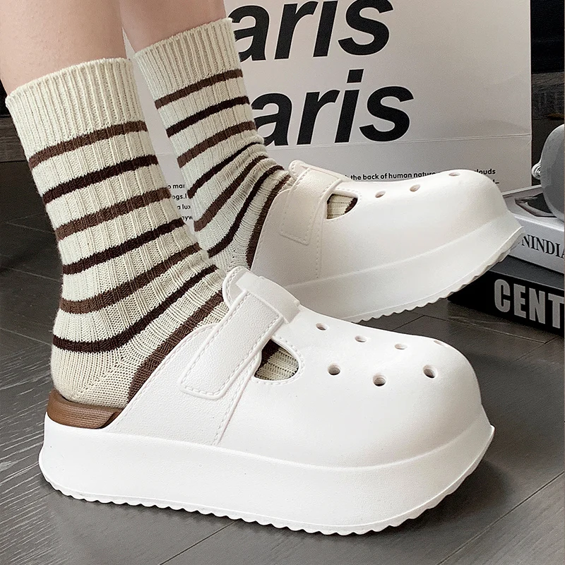 

Thick Bottom EVA Cork Clogs Slippers for Women 2025 Summer Chunky Platform Beach Sandals Woman Fashion Hollow Out Garden Shoes