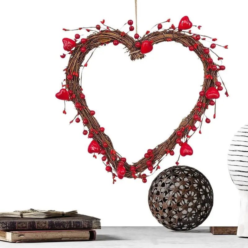 

Red Wreath Valentines Door Wreath 11.8in Heart Shaped Wreath With Red Berries Valentines Day Decor Door Wreath For Window Walls